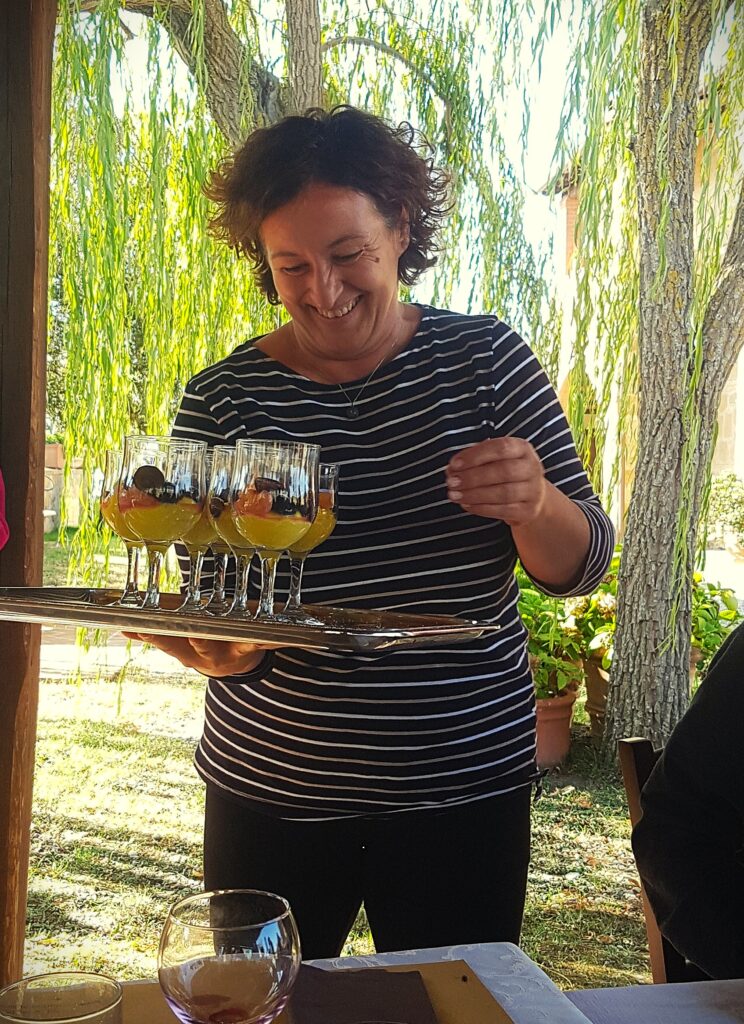 Maura's homemade saffron dessert at Podere Santa Maria near Pienza