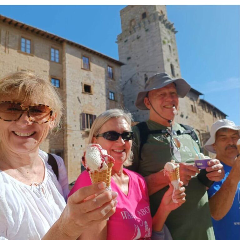 Gelato stop during a Sangimignano walk, enjoying artisan ice cream