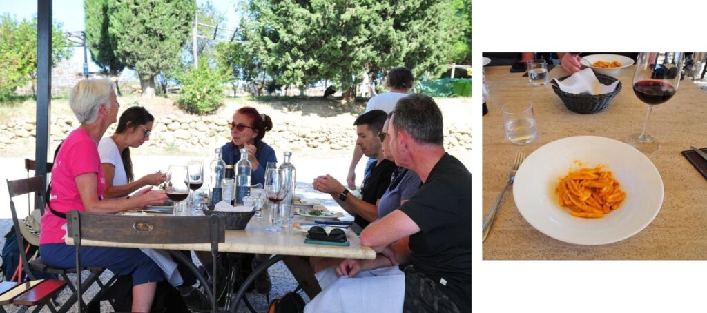 The group enjoying lunch at Podere Il Casale (Iconic Tuscany walking tour with Walk About Italy)