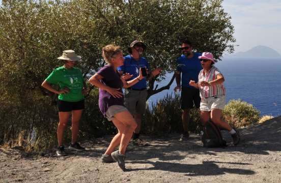 A few of our group dancing after lunch (Secret Sicily walking tour with Walk About Italy)